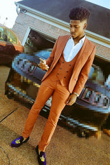 Orange Three Pieces Shawl Lapel Close Fit Custom Men’s Suits