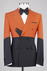 Orange and Black Latest Peaked Lapel Prom Suit for Men