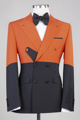 Orange and Black Latest Peaked Lapel Prom Suit for Men