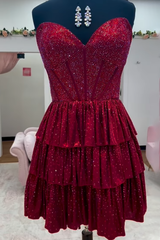 Peacock Blue Strapless A-Line Tiered Short Corset Homecoming Dress with Beading