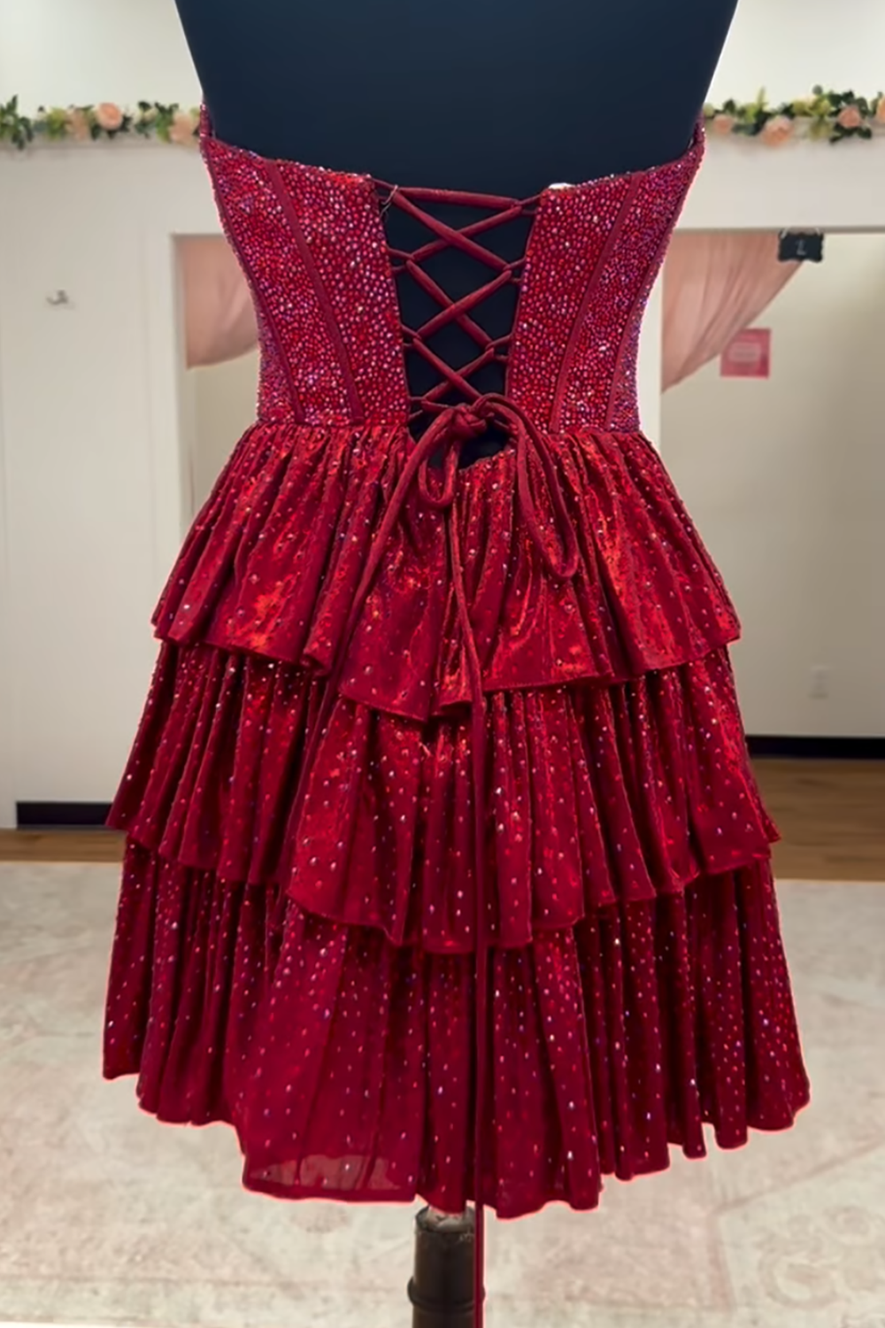 Peacock Blue Strapless A-Line Tiered Short Corset Homecoming Dress with Beading