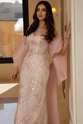 Pink sweetheart sequin mermaid evening dress