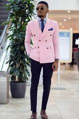 Pink Double Breasted Peak Lapel Best Fit Custom Prom Suits