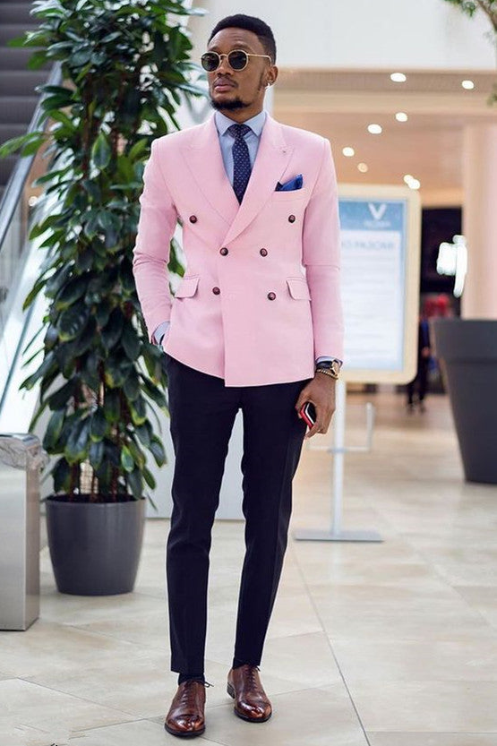 Pink Double Breasted Peak Lapel Slim Fit Stylish Men’s Suits