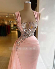 Pink Elegant Long Mermaid Prom Evening Dresses With Glitter