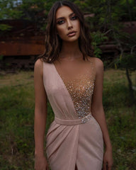 Pink Evening Dresses Long V Neck | Prom Evening Dresses with glitter