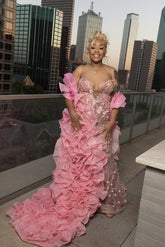 Pink sweetheart rhinestone mermaid prom dress
