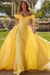Pink Off-the-Shoulder Sleeveless Corset Ball Gown Organza Ruffled Formal Evening Gown