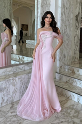 Pink one shoulder rhinestone mermaid evening dress