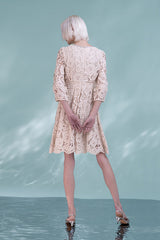 Pink Short A-line Lace Long Sleeves Dress