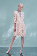 Pink Short A-line Lace Long Sleeves Dress