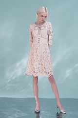 Pink Short A-line Lace Long Sleeves Dress