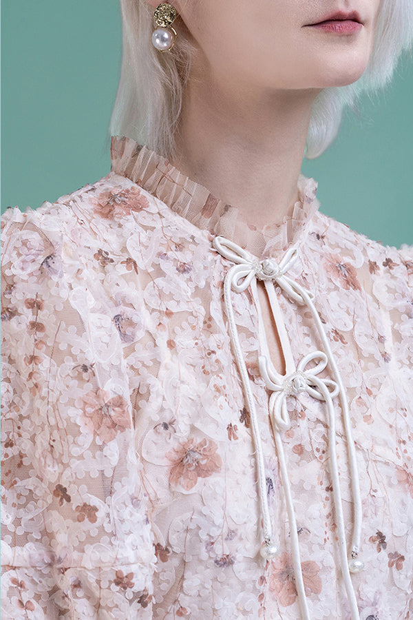 Pink Short Appliques Lace Dress with Half Sleeves