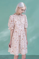 Pink Short Appliques Lace Dress with Half Sleeves