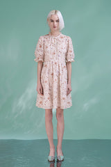 Pink Short Appliques Lace Dress with Half Sleeves