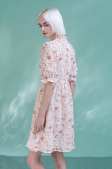 Pink Short Appliques Lace Dress with Half Sleeves