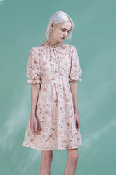 Pink Short Appliques Lace Dress with Half Sleeves