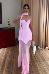 Pink sweetheart beaded mermaid evening dress
