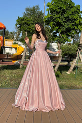 Pink Sweetheart Sleeveless Rhinestone Beaded Ball Gown Floor Length Formal Evening Gown