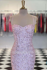 Pink Sweetheart Sleeveless Sequined Beaded Mermaid Floor Length Formal Evening Dress