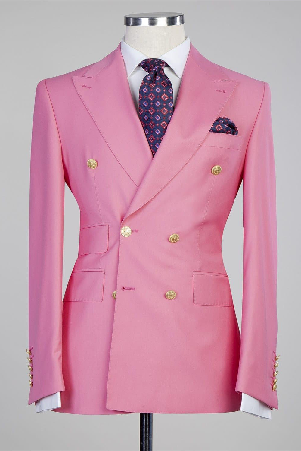 Pink Trendy Double Breasted Peak Lapel Men’s Suits