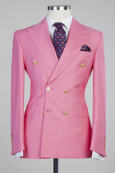 Pink Trendy Double Breasted Peak Lapel Men’s Suits