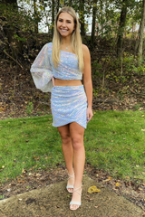 Pink Two Piece Sequin Homecoming Dress