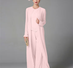 Chiffon Long Sleeves Mother Of The Bride Pantsuits With Jacket Sequins