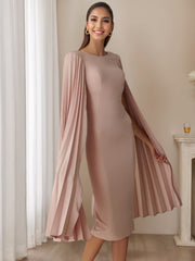 Pleated Long-Sleeve Tea-Length Sheath Dress for Mothers of the Bride & Groom