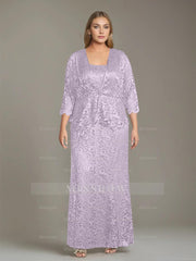 Plus Size 2-Piece Mother of the Bride Dress Set with Square Neck and Floor-Length Sheath
