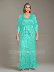 Plus Size 2-Piece Mother of the Bride Dress Set with Square Neck and Floor-Length Sheath