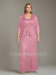 Plus Size 2-Piece Mother of the Bride Dress Set with Square Neck and Floor-Length Sheath