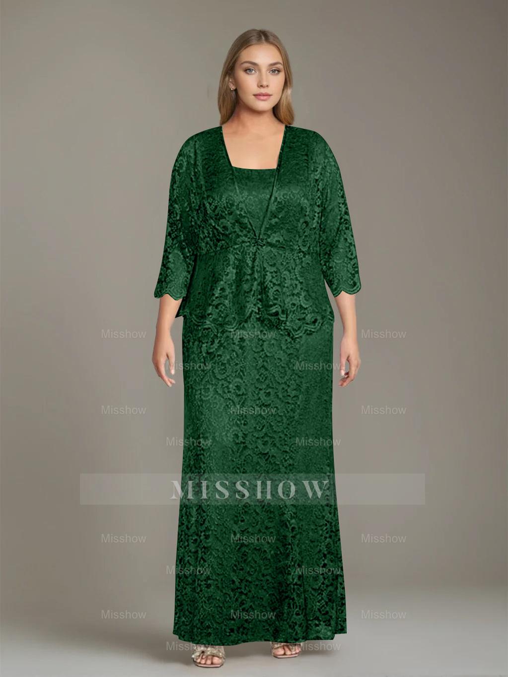 Plus Size 2-Piece Mother of the Bride Dress Set with Square Neck and Floor-Length Sheath