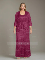 Plus Size 2-Piece Mother of the Bride Dress Set with Square Neck and Floor-Length Sheath