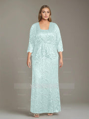 Plus Size 2-Piece Mother of the Bride Dress Set with Square Neck and Floor-Length Sheath