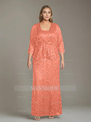 Plus Size 2-Piece Mother of the Bride Dress Set with Square Neck and Floor-Length Sheath