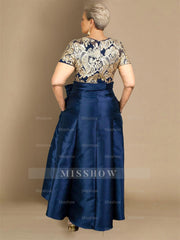 Plus Size Asymmetrical A-Line Princess Dress with Round Neck and Short Sleeves