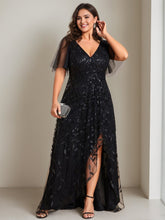 Plus Size Asymmetrical A-Line Princess V-Neck Short Sleeve Mother of the Bride Dress with Sequins