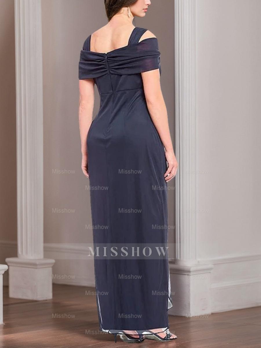 Plus Size Cold-Shoulder Ankle-Length Mother of the Bride Sheath Dress with Ruffles
