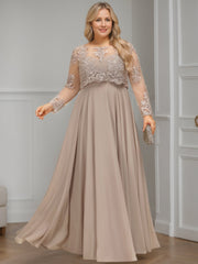 Plus Size Floor-Length A-Line Mother of the Bride Dress with Scoop Neck and Long Sequined Sleeves