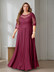 Plus Size Floor-Length A-Line Princess Scoop Neck Mother of the Bride Dress with Half Sleeves and Sequins