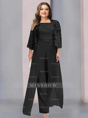 Plus Size Floor-Length Chiffon Pantsuit for the Mother of the Bride with Square Neck and Side Split