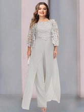 Plus Size Floor-Length Chiffon Pantsuit for the Mother of the Bride with Square Neck and Side Split