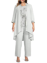 Plus Size Floor-Length Chiffon Pantsuits for the Mother of the Bride with Round Neck and Jacket