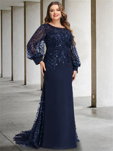 Plus Size Floor-Length Mermaid/Trumpet Mother of the Bride Dress with Scoop Neck and Long Sequined Sleeves