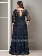 Plus Size Floor-Length Mother of the Bride A-Line Dress with 3/4 Sleeves and Sequins