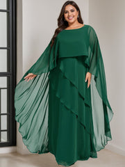 Plus Size Floor-Length Mother of the Bride A-Line Dress with Scoop Neck and Half Sleeves