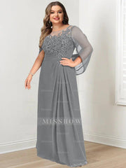 Plus Size Floor-Length Mother of the Bride A-Line Dress with Scoop Neckline Pleats and Sequins