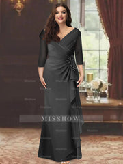 Plus Size Floor-Length V-Neck Sheath Mother of the Bride Dress with Ruffles and Appliques