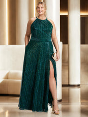 Plus Size Halter Sleeveless A-Line/Princess Floor-Length Mother of the Bride Dress with Side Split